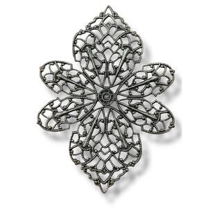 Delicate Silvertone Filigree Pendant 2.25 x 1.75 Inch Flower